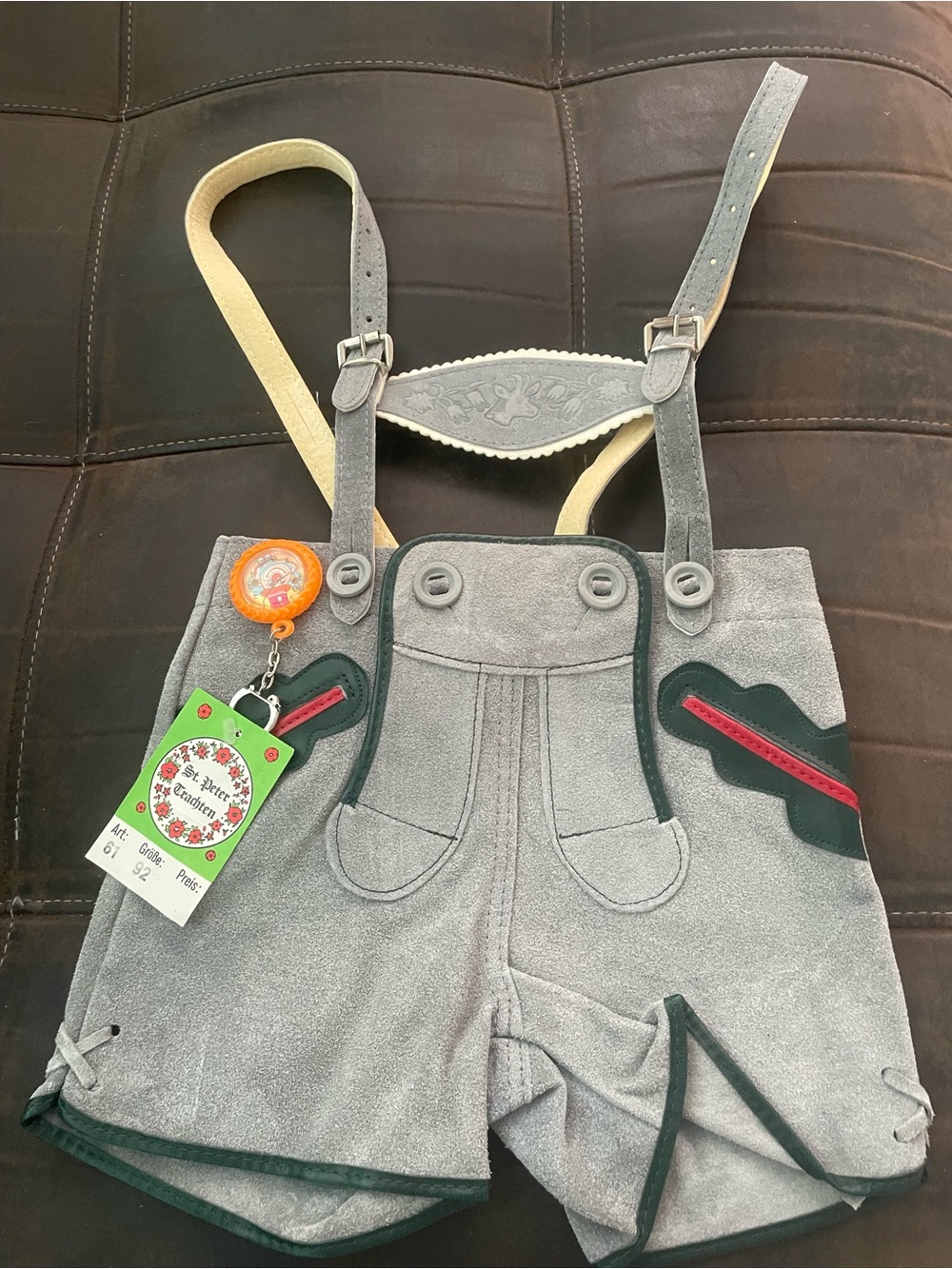 Vintage Traditional Gray Lederhosen Shorts with Suspenders
